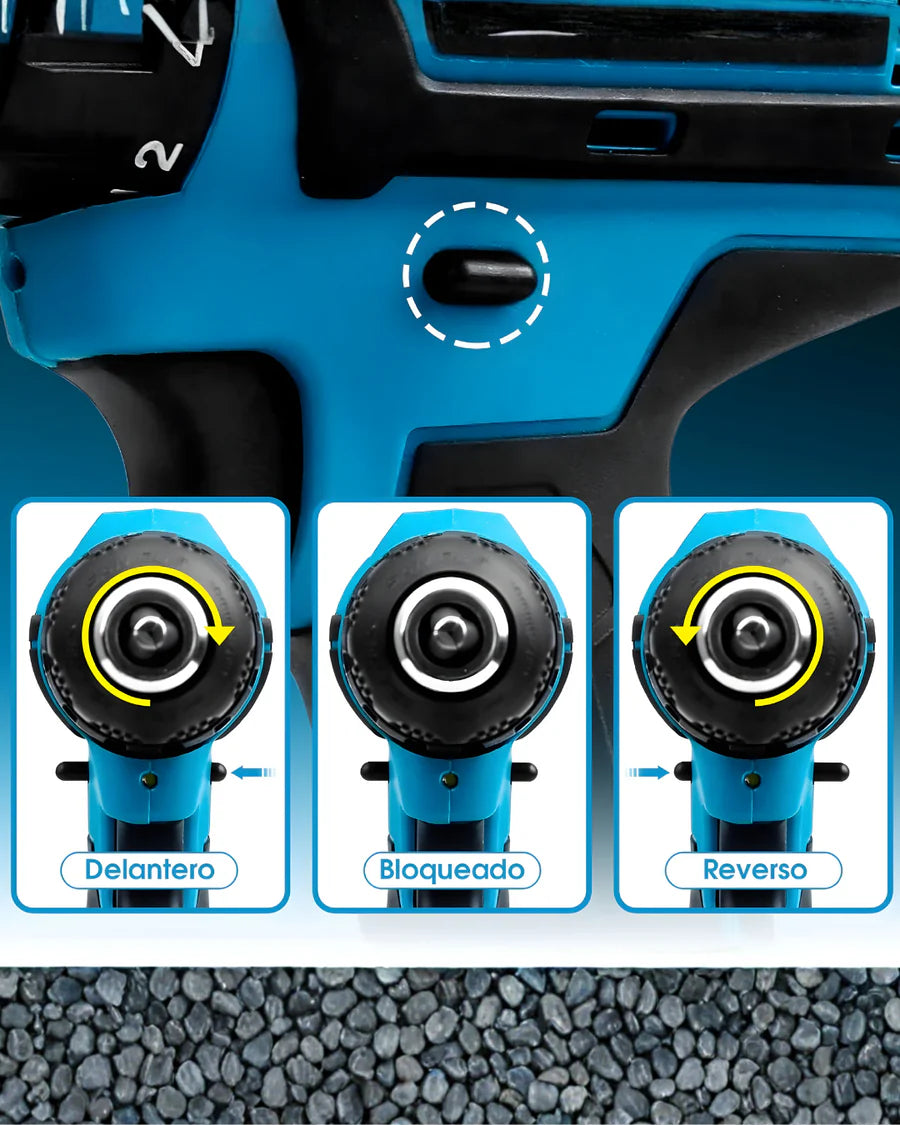 PowerMax Pro™ – Taladro Percutor Brushless 3 en 1 con Doble Batería