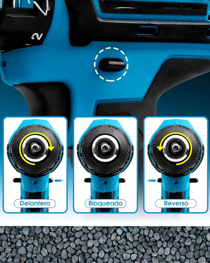 PowerMax Pro™ – Taladro Percutor Brushless 3 en 1 con Doble Batería