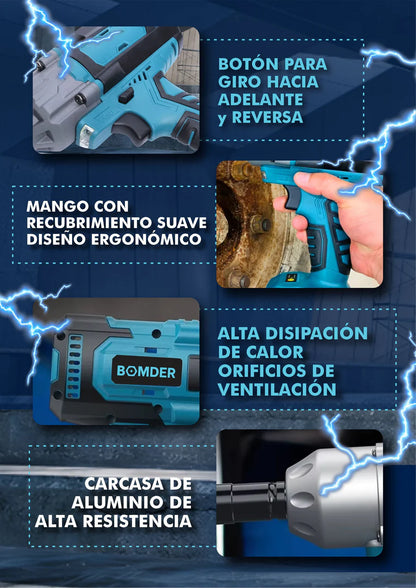 PowerMax Pro™ – Taladro Percutor Brushless 3 en 1 con Doble Batería