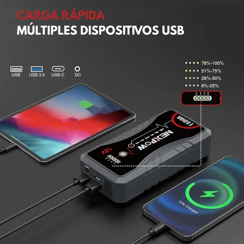 EnergyMax™ – Arrancador de batería portátil con 11.000 mAh